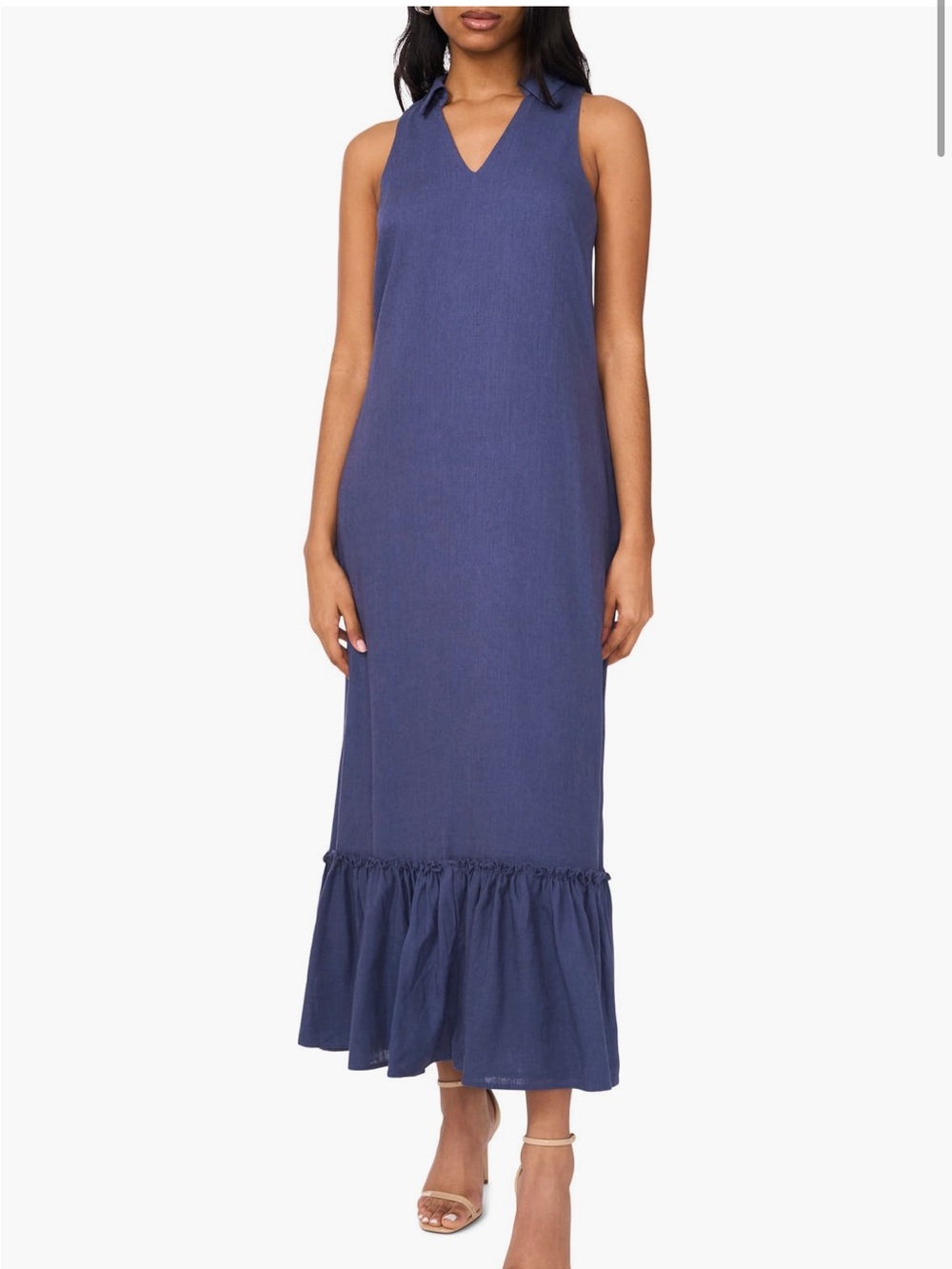 Halogen NWOT Sleeveless V-Neck Maxi Dress with Ruffle Hem - Navy